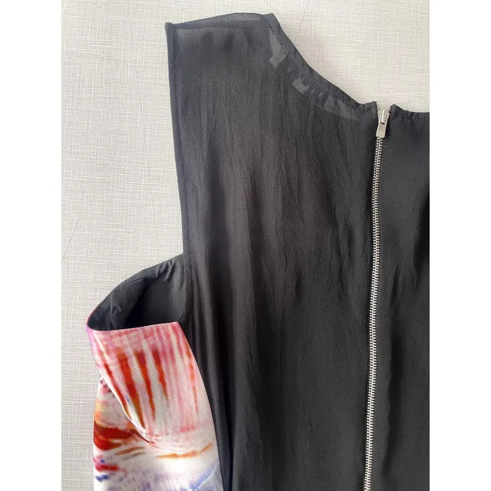 Sandro Sz 3/US 8 Bold Feather Print Dress Black Mini Sheer Cocktail Artsy French - Picture 9 of 13
